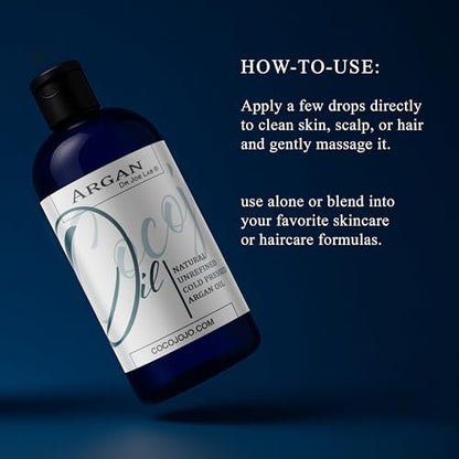 Dr Joe Lab Pure Natural Moroccan Argan Oil - 8 oz Cold Pressed Unrefined Extra Virgin - Moisturizing, Hydrating, and Nourishing for Hair, Skin, Body, Nails, and Beard