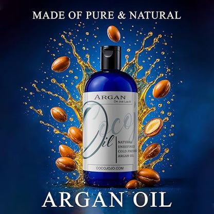 Dr Joe Lab Pure Natural Moroccan Argan Oil - 8 oz Cold Pressed Unrefined Extra Virgin - Moisturizing, Hydrating, and Nourishing for Hair, Skin, Body, Nails, and Beard