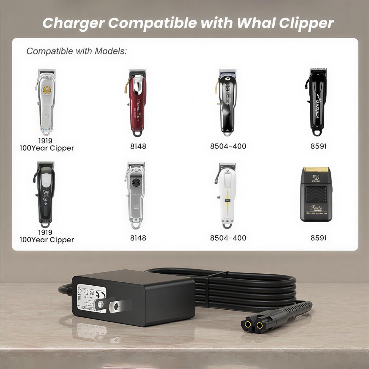 BENSN 4V Clipper Charger Cord Compatible with Wahl Magic Clipper Cordless 8164, 8591, 8148, 8504, 5-Star Trimmer, 1919 100 Year Hair Clipper - 5FT Black Avelisse
