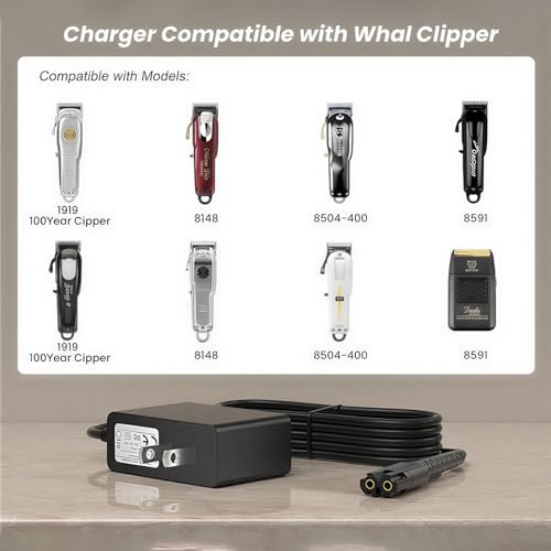 BENSN 4V Clipper Charger Cord Compatible with Wahl Magic Clipper Cordless 8164, 8591, 8148, 8504, 5-Star Trimmer, 1919 100 Year Hair Clipper - 5FT Black Avelisse