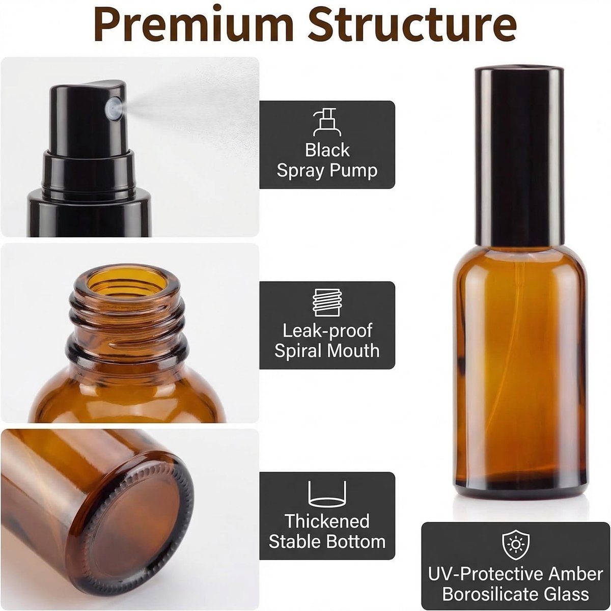 Ericotry 1oz (30ml) Refillable Amber Glass Spray Bottles - Pack of 3 Fine Mist Sprayers for Aromatherapy, Perfume, and Essential Oils - görsel 5