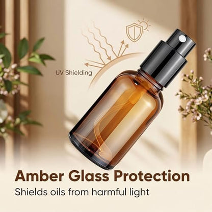 Ericotry 1oz (30ml) Refillable Amber Glass Spray Bottles - Pack of 3 Fine Mist Sprayers for Aromatherapy, Perfume, and Essential Oils