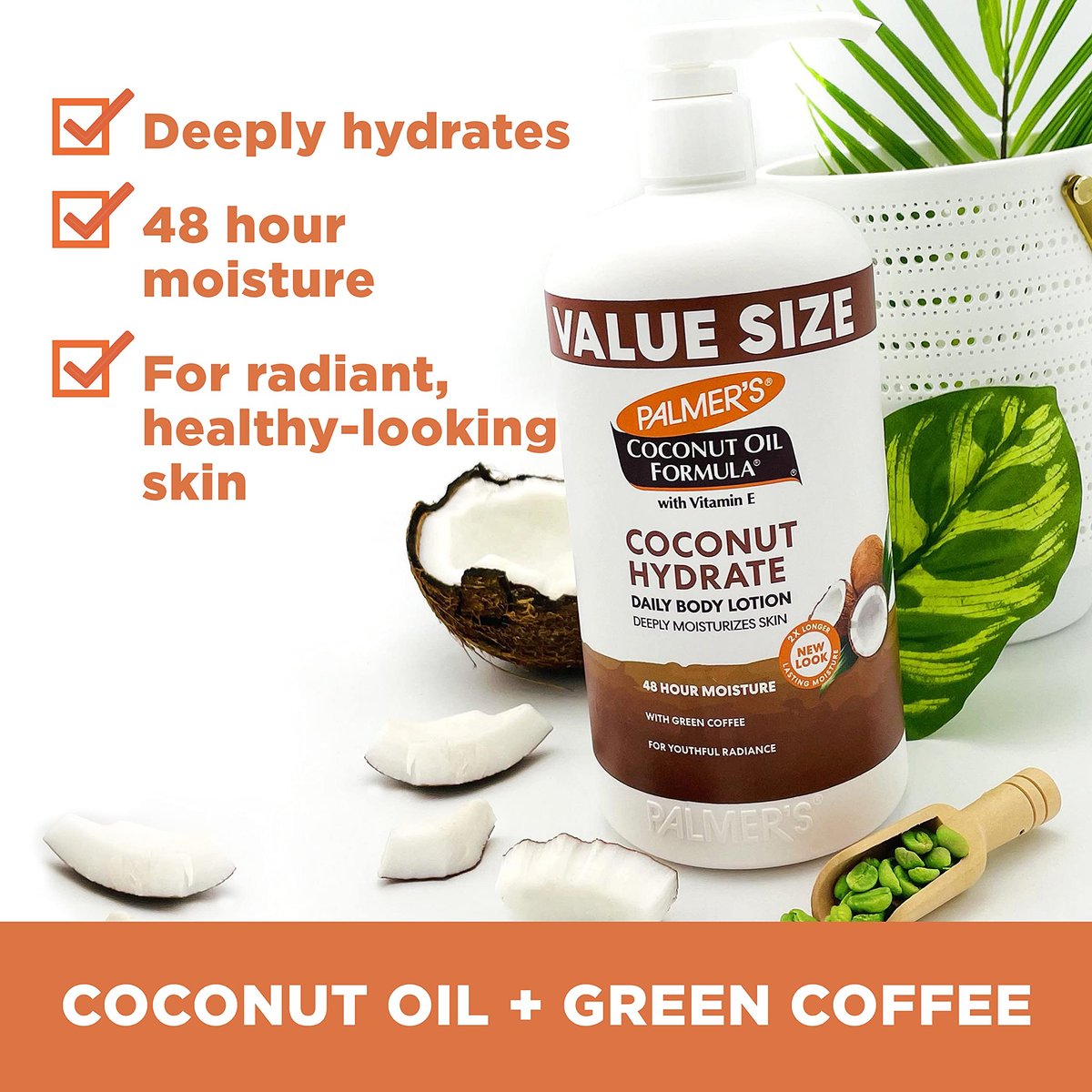 Palmer's Coconut Oil Formula Body Lotion for Dry Skin, Hand & Body Moisturizer with Green Coffee Extract & Vitamin E, Value Size Pump Bottle, 33.8 Fl Oz Avelisse