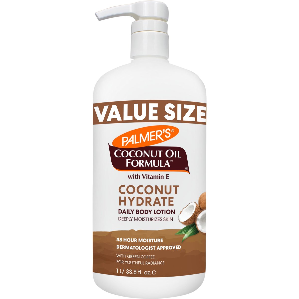 Palmer's Coconut Oil Formula Body Lotion for Dry Skin, Hand & Body Moisturizer with Green Coffee Extract & Vitamin E, Value Size Pump Bottle, 33.8 Fl Oz Avelisse