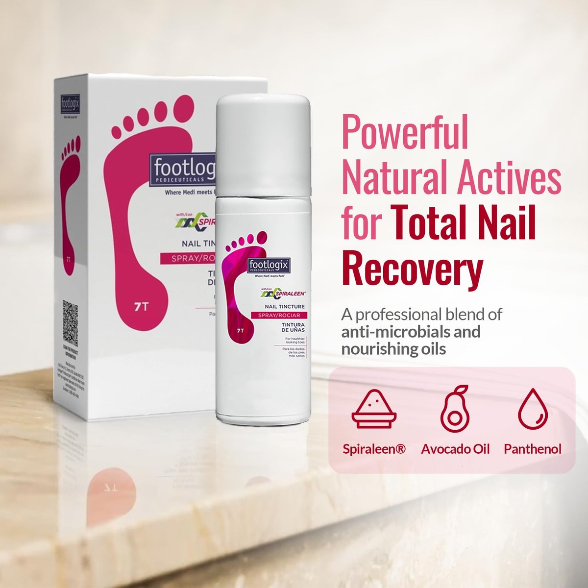 FOOTLOGIX Nail Tincture Spray with Spiraleen - 1.55 Fl Oz, Clear Nail Treatment Avelisse