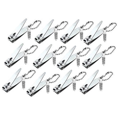 12 Pack Stainless Steel Nail Clippers for Fingernails - Swing Out Cleaner & File, Sharp, Easy Press Lever - Perfect Gift for Men & Women