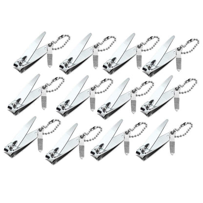 12 Pack Stainless Steel Nail Clippers for Fingernails - Swing Out Cleaner & File, Sharp, Easy Press Lever - Perfect Gift for Men & Women