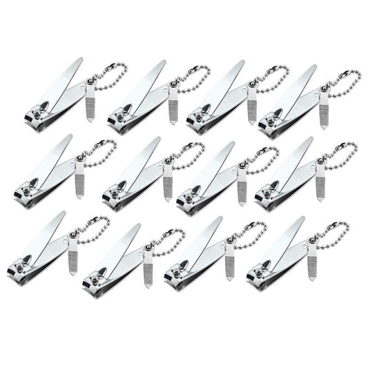 12 Pack Stainless Steel Nail Clippers for Fingernails - Swing Out Cleaner & File, Sharp, Easy Press Lever - Perfect Gift for Men & Women