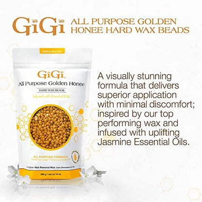 GiGi Golden Honee Hard Wax Beads – Stripless Hair Removal Wax for Face, Bikini, Legs & Body, All Purpose Waxing Beads for At-Home Waxing, 14 oz
