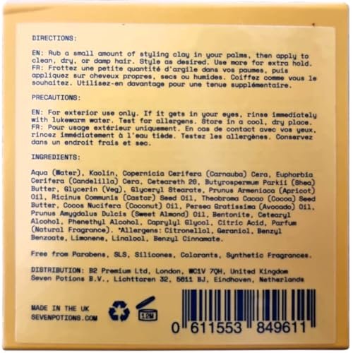 SEVEN POTIONS Hair Clay - High Hold No Shine Pomade for Men and Women - 3.4 fl oz Water Based Styling Product Avelisse