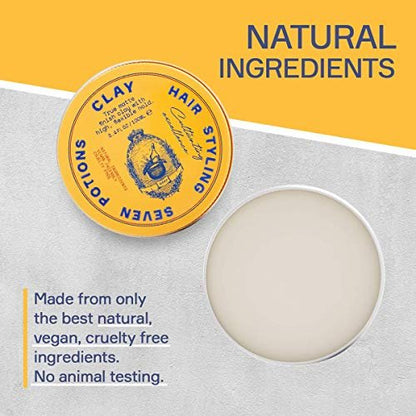 SEVEN POTIONS Hair Clay - High Hold No Shine Pomade for Men and Women - 3.4 fl oz Water Based Styling Product Avelisse