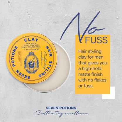 SEVEN POTIONS Hair Clay - High Hold No Shine Pomade for Men and Women - 3.4 fl oz Water Based Styling Product Avelisse