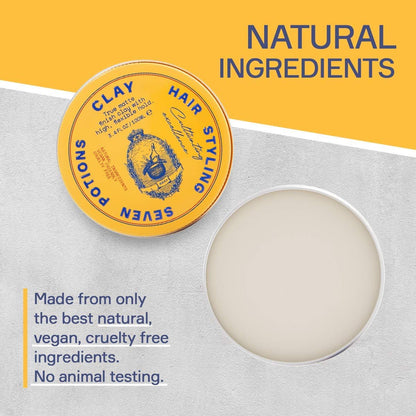 SEVEN POTIONS Hair Clay - High Hold No Shine Pomade for Men and Women - 3.4 fl oz Water Based Styling Product Avelisse