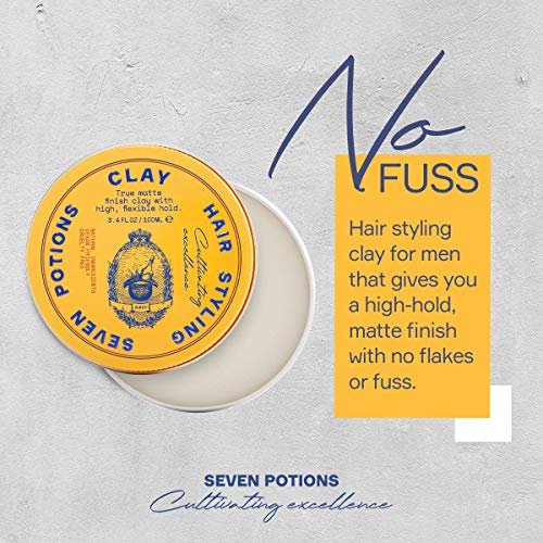 SEVEN POTIONS Hair Clay - High Hold No Shine Pomade for Men and Women - 3.4 fl oz Water Based Styling Product Avelisse