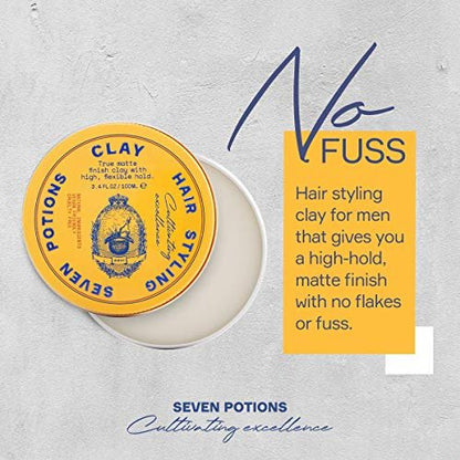 SEVEN POTIONS Hair Clay - High Hold No Shine Pomade for Men and Women - 3.4 fl oz Water Based Styling Product Avelisse