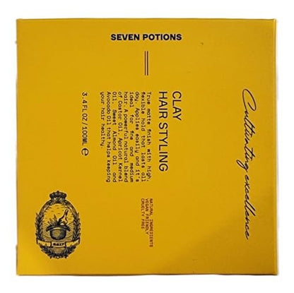 SEVEN POTIONS Hair Clay - High Hold No Shine Pomade for Men and Women - 3.4 fl oz Water Based Styling Product Avelisse