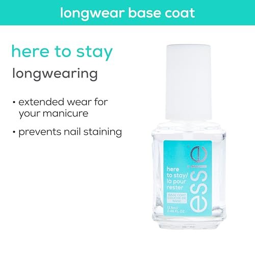 essie Here To Stay Clear Base Coat - Vegan Formula, Salon Quality Nail Care, 0.46 fl oz - görsel 7
