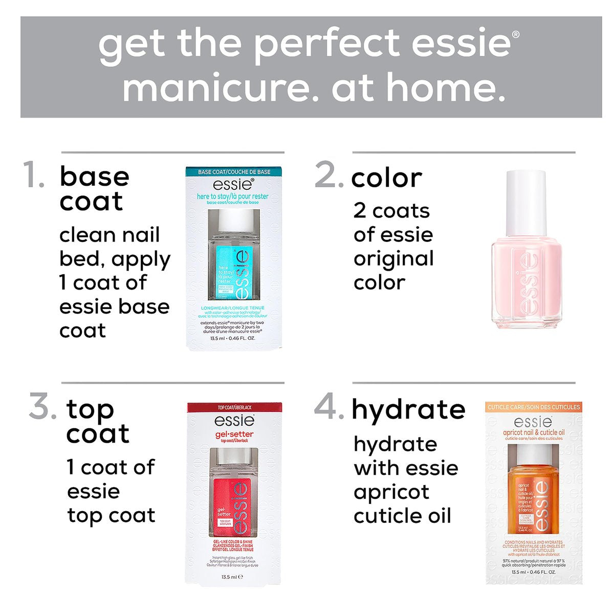 essie Here To Stay Clear Base Coat - Vegan Formula, Salon Quality Nail Care, 0.46 fl oz - görsel 12