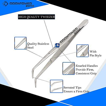 OdontoMed2011 Heavy Duty 6-Inch Stainless Steel Curved Tip Tweezers – Professional All-Purpose Forceps for Crafting, Repairing, and General Use