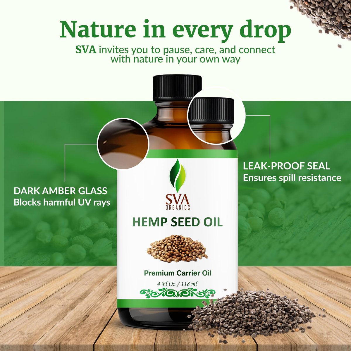 SVA ORGANICS Hemp Seed Oil Cold Pressed 4oz (118 ml) Premium Carrier Oil with Dropper for Skin Care, Hair Care, Scalp Massage, Body Massage, Hair Products, Cosmetics & Soap - görsel 13