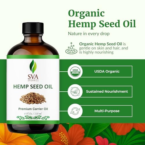 SVA ORGANICS Hemp Seed Oil Cold Pressed 4oz (118 ml) Premium Carrier Oil with Dropper for Skin Care, Hair Care, Scalp Massage, Body Massage, Hair Products, Cosmetics & Soap - görsel 4