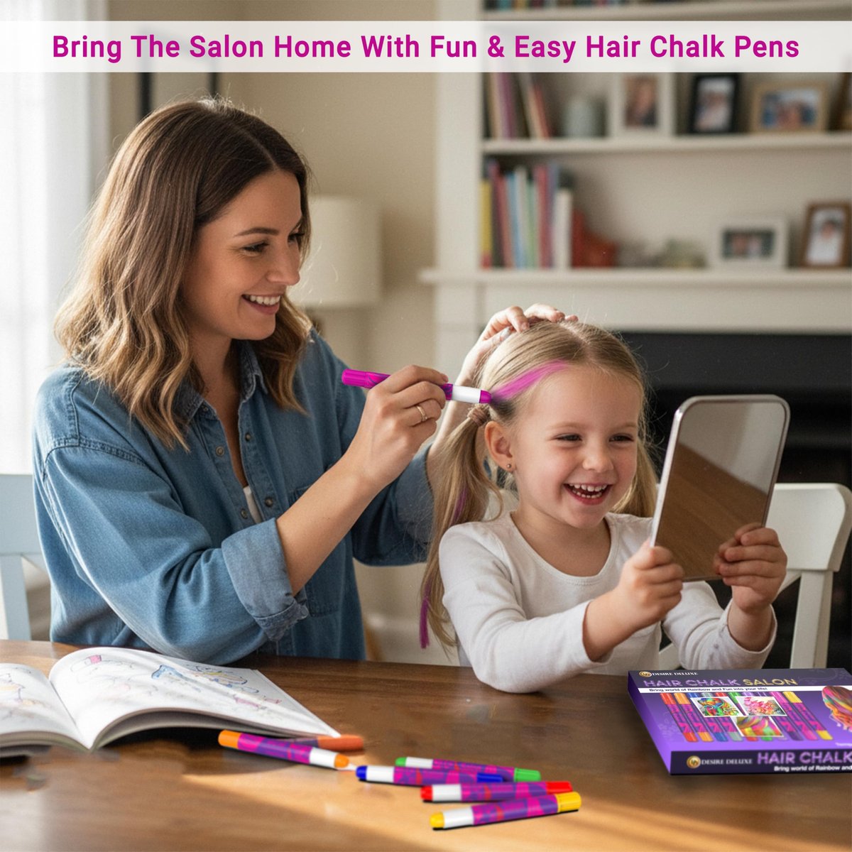 Desire Deluxe Hair Chalk for Girls - 10 Temporary Non-Toxic Washable Hair Color Pens for Kids Avelisse