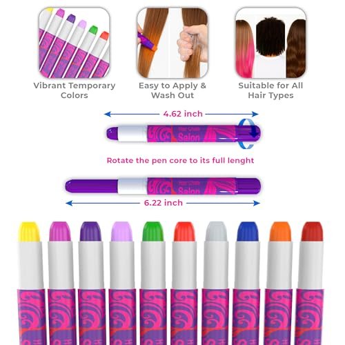 Desire Deluxe Hair Chalk for Girls - 10 Temporary Non-Toxic Washable Hair Color Pens for Kids Avelisse