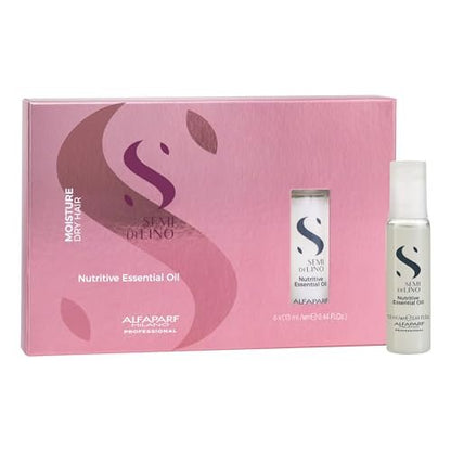 Alfaparf Milano Semi Di Lino Moisture Nutritive Essential Hair Oil for Dry Hair - Nourishes, Softens and Hydrates - 6 Vials - Color Safe - Professional Salon Quality - 2.64 fl. oz.