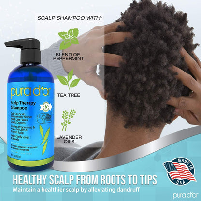PURA D'OR Scalp Therapy Shampoo & Conditioner Set - Dry, Itchy Scalp Relief with Tea Tree, Peppermint, Argan Oil & Biotin - Hydrates & Nourishes Hair - 16 oz Each - All Hair Types, Men & Women Avelisse