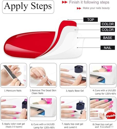 Vishine 15ml No Wipe Top Coat & Base Coat Set - Long Lasting Shiny UV LED Gel Nail Polish - Clear Soak Off Nail Varnish Duo - görsel 8