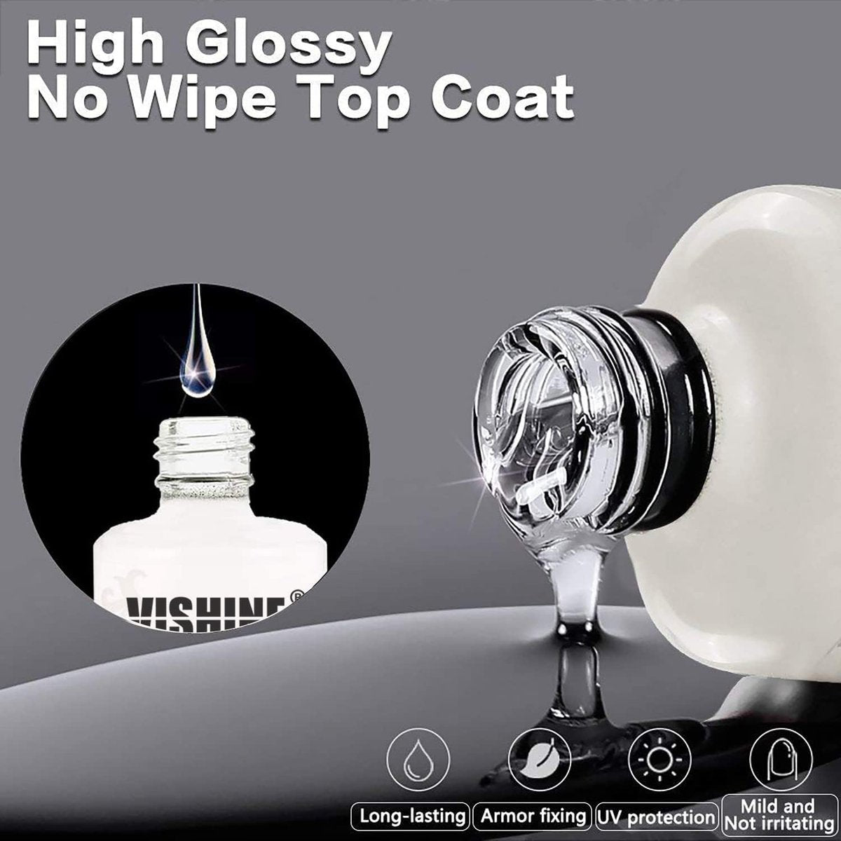 Vishine 15ml No Wipe Top Coat & Base Coat Set - Long Lasting Shiny UV LED Gel Nail Polish - Clear Soak Off Nail Varnish Duo - görsel 3