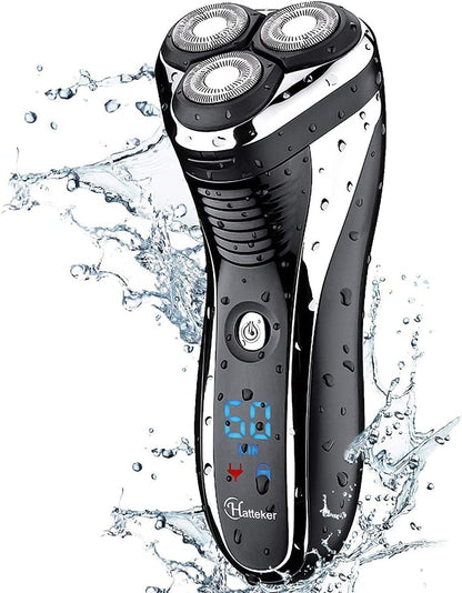 Hatteker Electric Shaver for Men - Rotary Razor with Pop-Up Trimmer, Cordless, Waterproof, Black