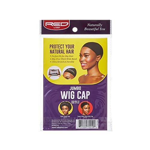 Red by Kiss Stocking Jumbo Wig Caps - 2 Pack, Black (High Temperature Fiber) - görsel 4