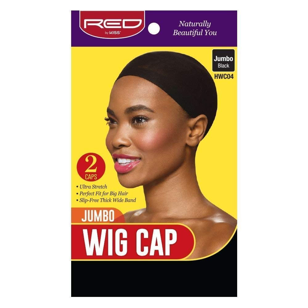 Red by Kiss Stocking Jumbo Wig Caps - 2 Pack, Black (High Temperature Fiber) - görsel 1