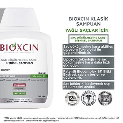 Bioxcin Anti-Hair Loss Shampoo for Oily Hair – 300 ml with Biocomplex B11 & Liposomes for Thicker, Fuller Hair