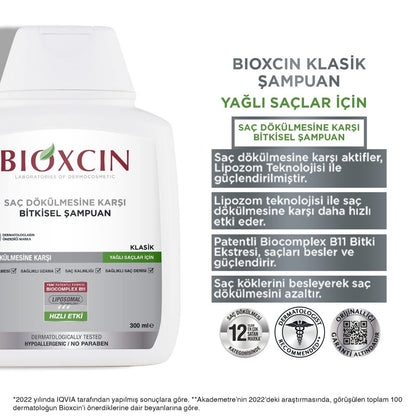 Bioxcin Anti-Hair Loss Shampoo for Oily Hair – 300 ml with Biocomplex B11 & Liposomes for Thicker, Fuller Hair