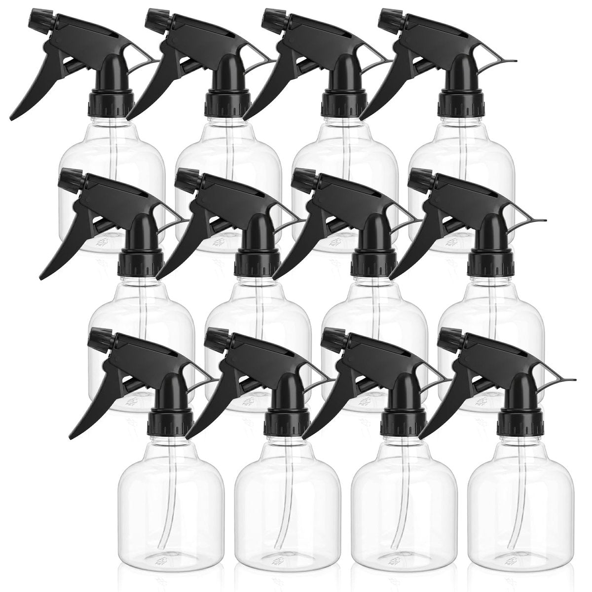 Bekith 12 Pack 8 oz Empty Plastic Spray Bottles with Black Trigger Sprayers - Adjustable Nozzle from Fine Mist to Stream - Refillable for Cleaning, Hair, Plants, and More - görsel 1