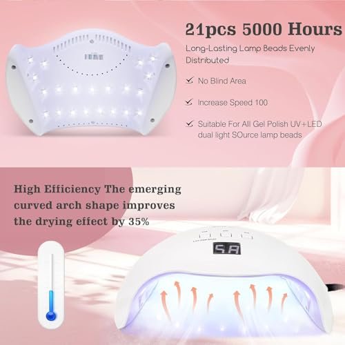 LKE 40W UV LED Nail Lamp – Professional Gel Nail Dryer with 3 Timers, White - görsel 12