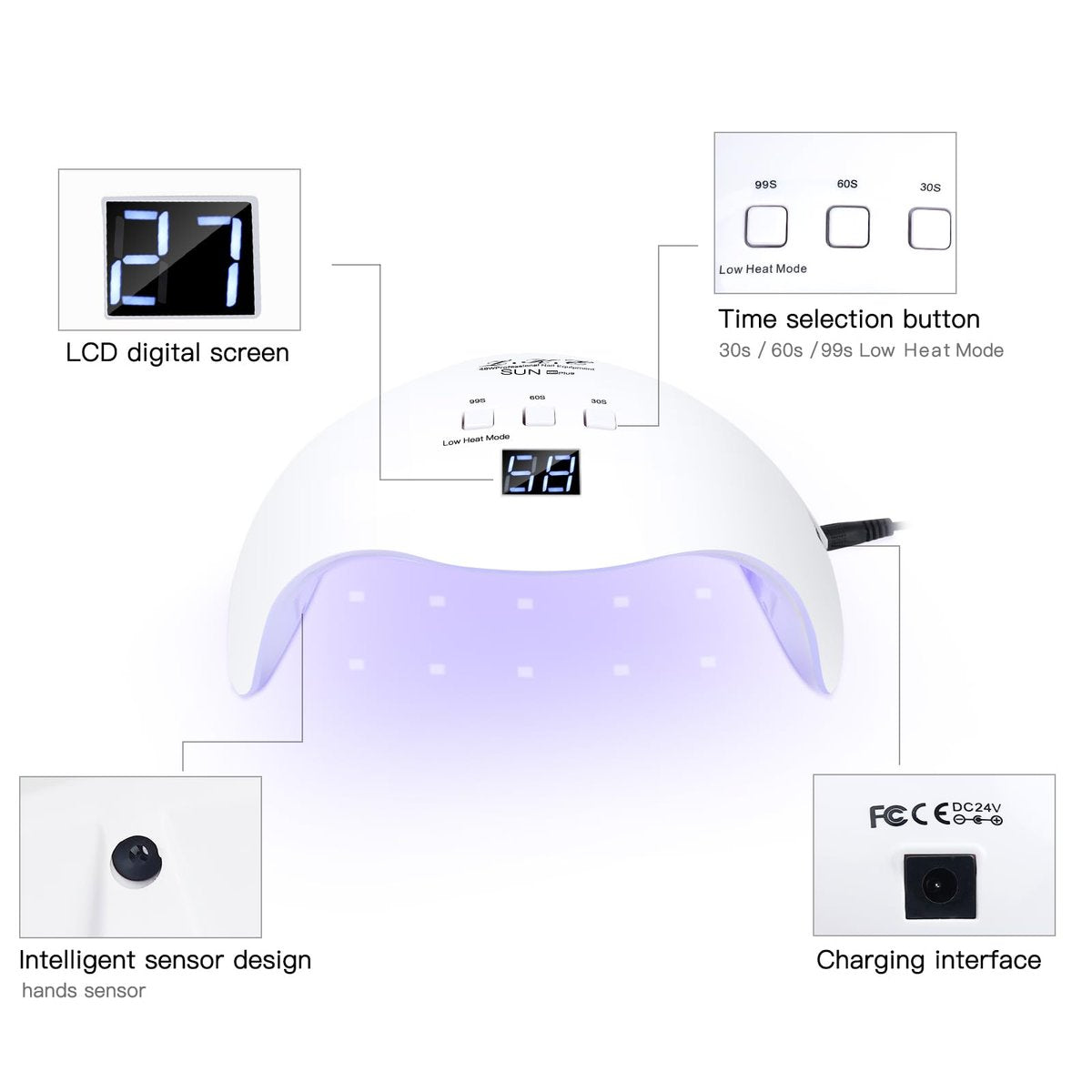 LKE 40W UV LED Nail Lamp – Professional Gel Nail Dryer with 3 Timers, White - görsel 7