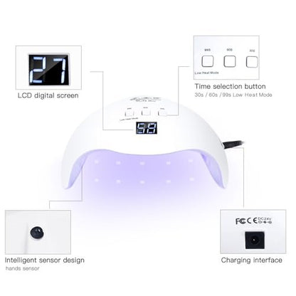 LKE 40W UV LED Nail Lamp – Professional Gel Nail Dryer with 3 Timers, White