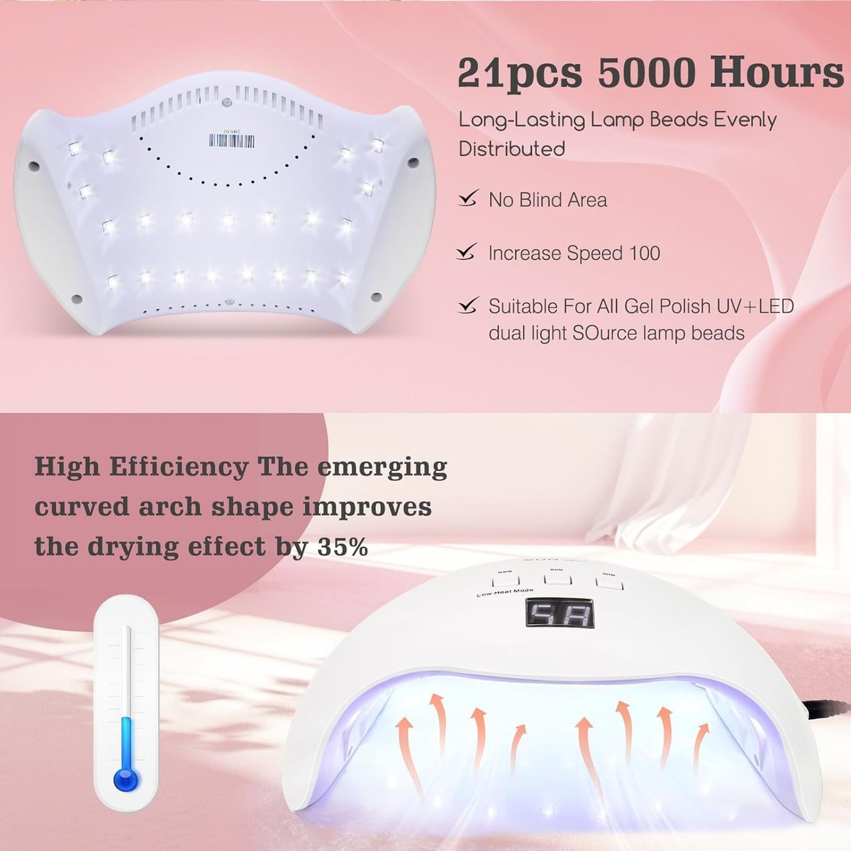 LKE 40W UV LED Nail Lamp – Professional Gel Nail Dryer with 3 Timers, White - görsel 11