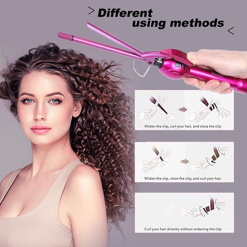 iGutech 9mm Curling Iron - 3/8 Inch Small Barrel Ceramic Curler for Long & Short Hair - Rose Red Avelisse
