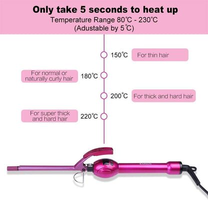 iGutech 9mm Curling Iron - 3/8 Inch Small Barrel Ceramic Curler for Long & Short Hair - Rose Red Avelisse