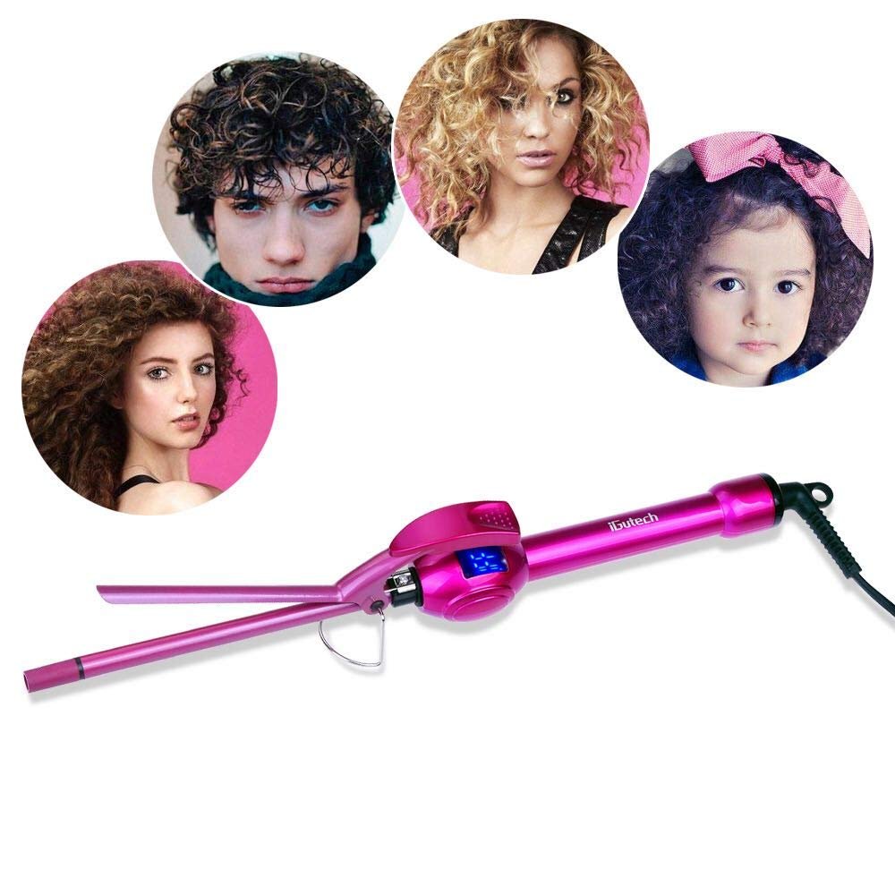 iGutech 9mm Curling Iron - 3/8 Inch Small Barrel Ceramic Curler for Long & Short Hair - Rose Red Avelisse