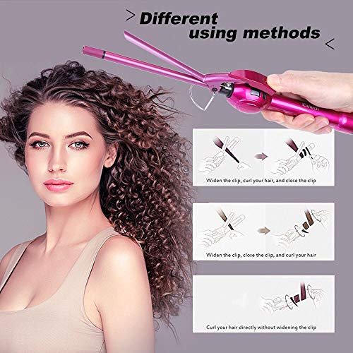 iGutech 9mm Curling Iron - 3/8 Inch Small Barrel Ceramic Curler for Long & Short Hair - Rose Red Avelisse