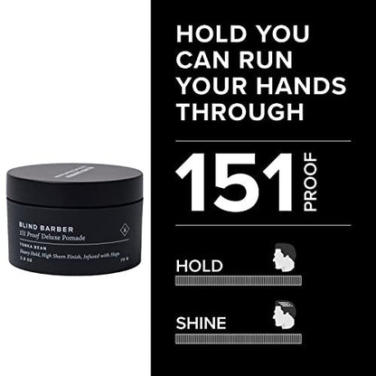 Blind Barber 151 Proof Deluxe Hair Pomade for Men - Water Based Heavy Hold & High Shine, Hops & Tonka Bean, 2.5 oz Avelisse