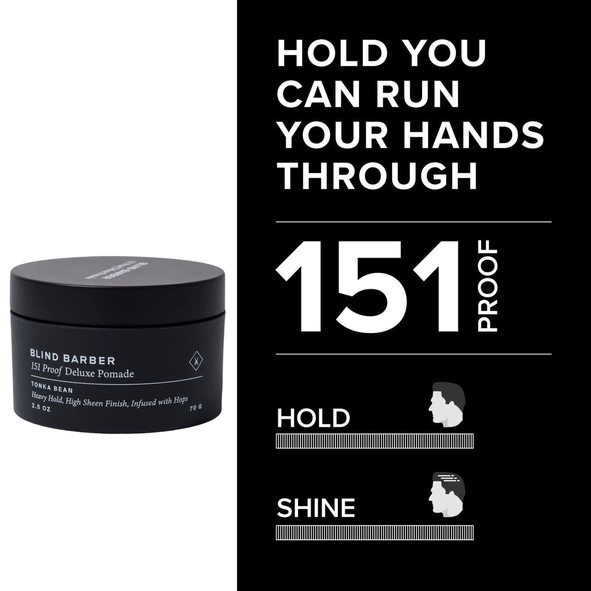 Blind Barber 151 Proof Deluxe Hair Pomade for Men - Water Based Heavy Hold & High Shine, Hops & Tonka Bean, 2.5 oz Avelisse