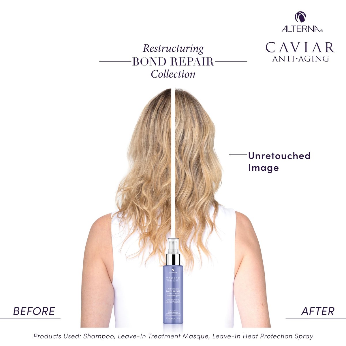 Alterna Haircare CAVIAR Anti-Aging Restructuring Bond Repair Leave-in Heat Protection Spray 4.2 Fl Oz Avelisse