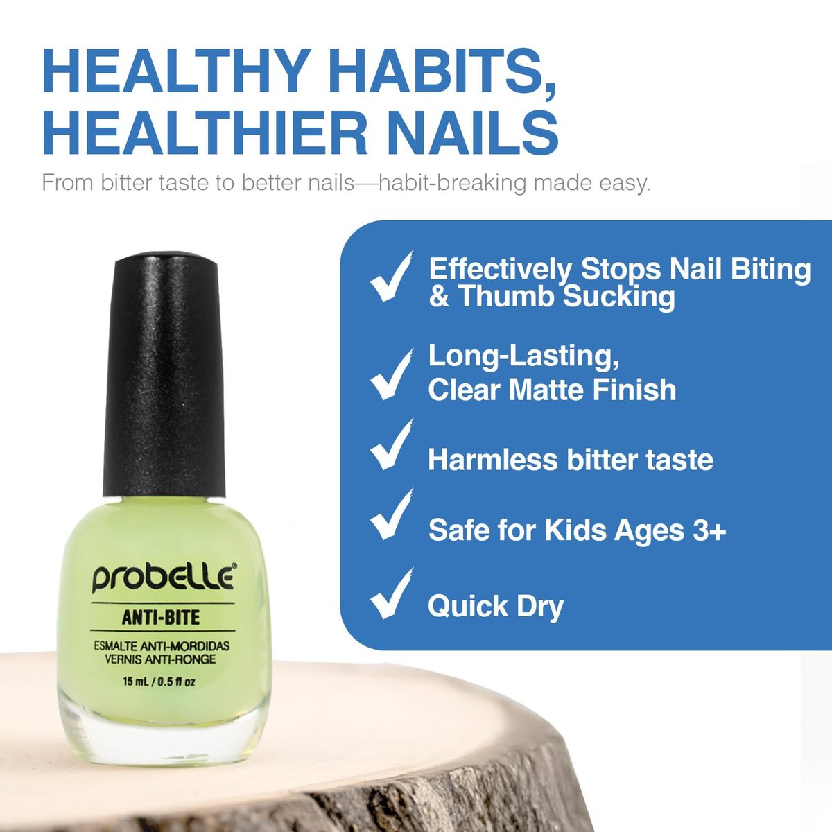 Probelle Anti-Bite Nail Biting Treatment for Kids & Adults – No Bite Nail Polish Deterrent & Thumb Guard – Bitter Taste to Quit Habit – Ages 3+ – 0.5 fl oz (15 ml) - görsel 11