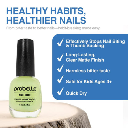 Probelle Anti-Bite Nail Biting Treatment for Kids & Adults – No Bite Nail Polish Deterrent & Thumb Guard – Bitter Taste to Quit Habit – Ages 3+ – 0.5 fl oz (15 ml)